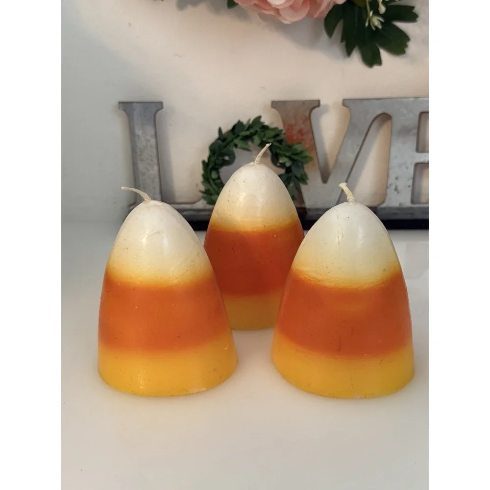 Vintage 1980s Halloween Rare Candy Corn Candles Unused Yellow‎ Orange White 4